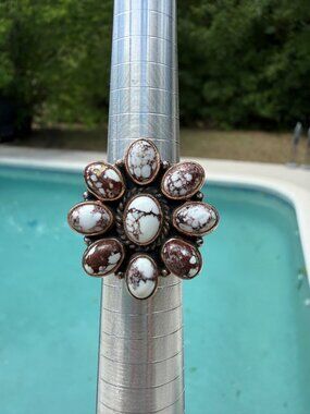 NWOT Artisan Wild Horse Copper Cluster Flower Statement Ring Adj  Boho Southwest